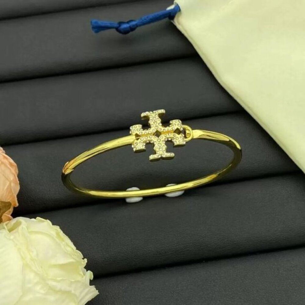 Tory Burch Eleanor Hinged Cuff Bracelet in Tory Gold (Brand New)